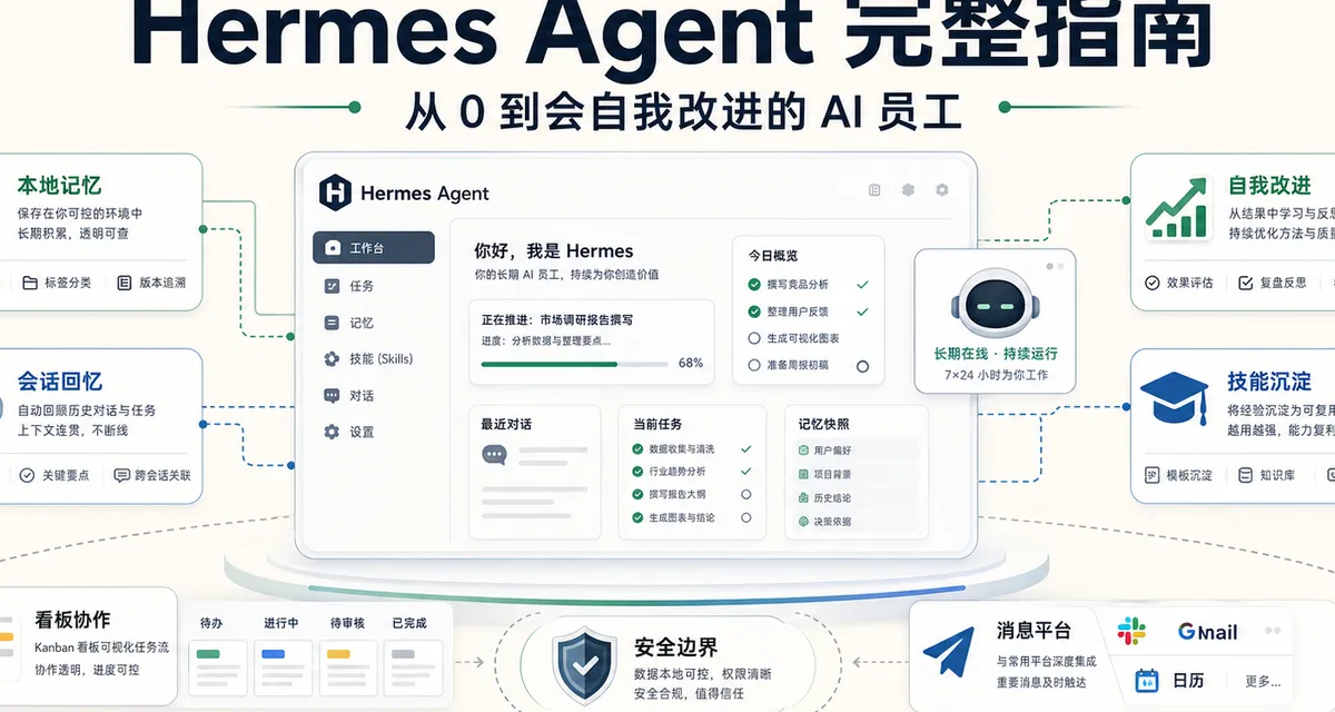 Hermes Agent 完整指南：从 0 到一个会自我改进的 AI 员工