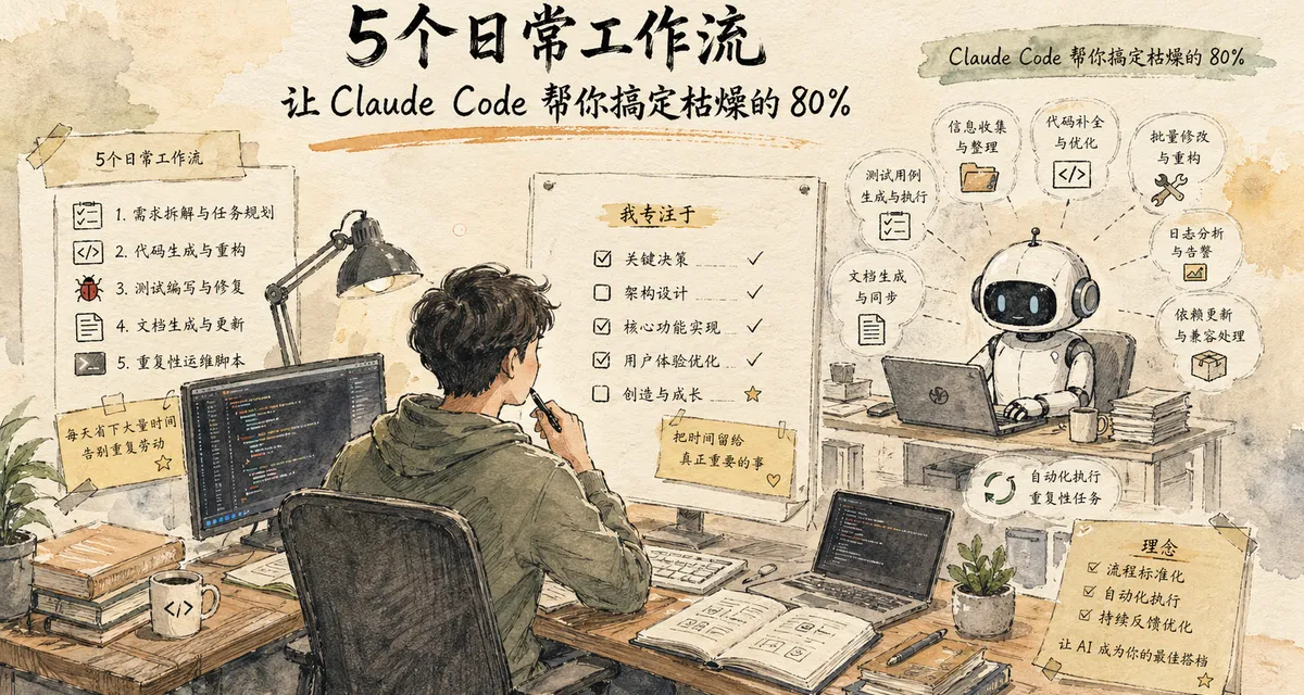 我每天都在用的 5 个 Claude Code 工作流，真正省时间的是那 80% 枯燥活