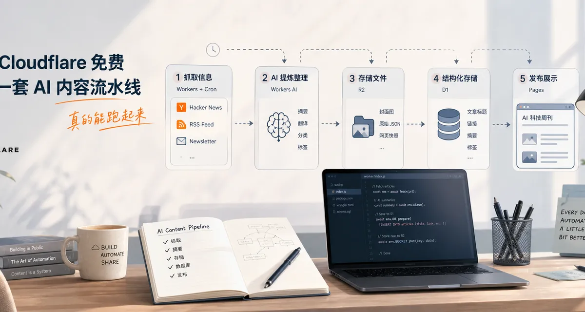 我用 Cloudflare 免费搭了一套 AI 内容流水线，真的能跑起来